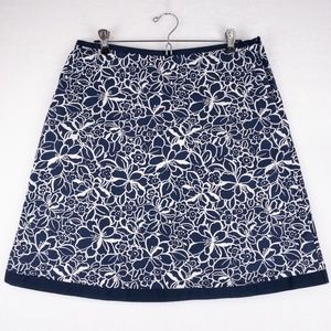 L.L. Bean Favorite Fit Straight Navy Blue Floral Skirt Women's Size 8 Petite